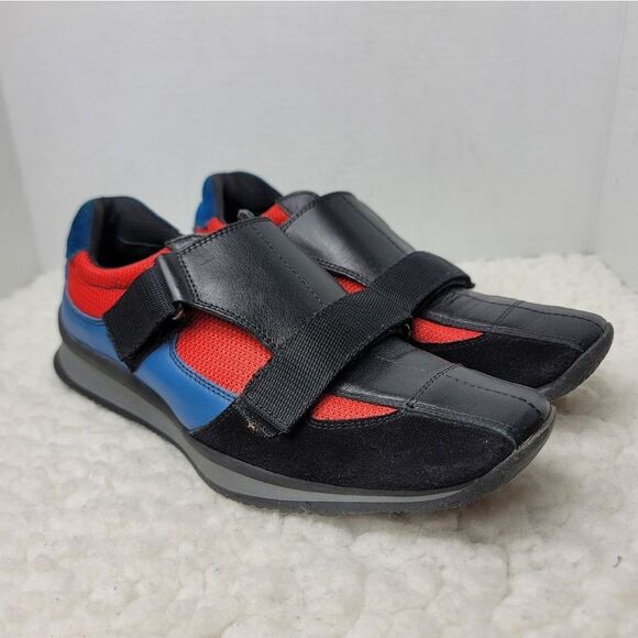 Prada Sport Womens Sneaker Shoes Sise 9 Black Red Blue Strappes Closure - Picture 1 of 16